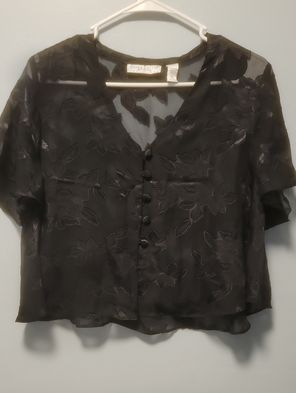 Sheer Black Floral Button-Front Blouse